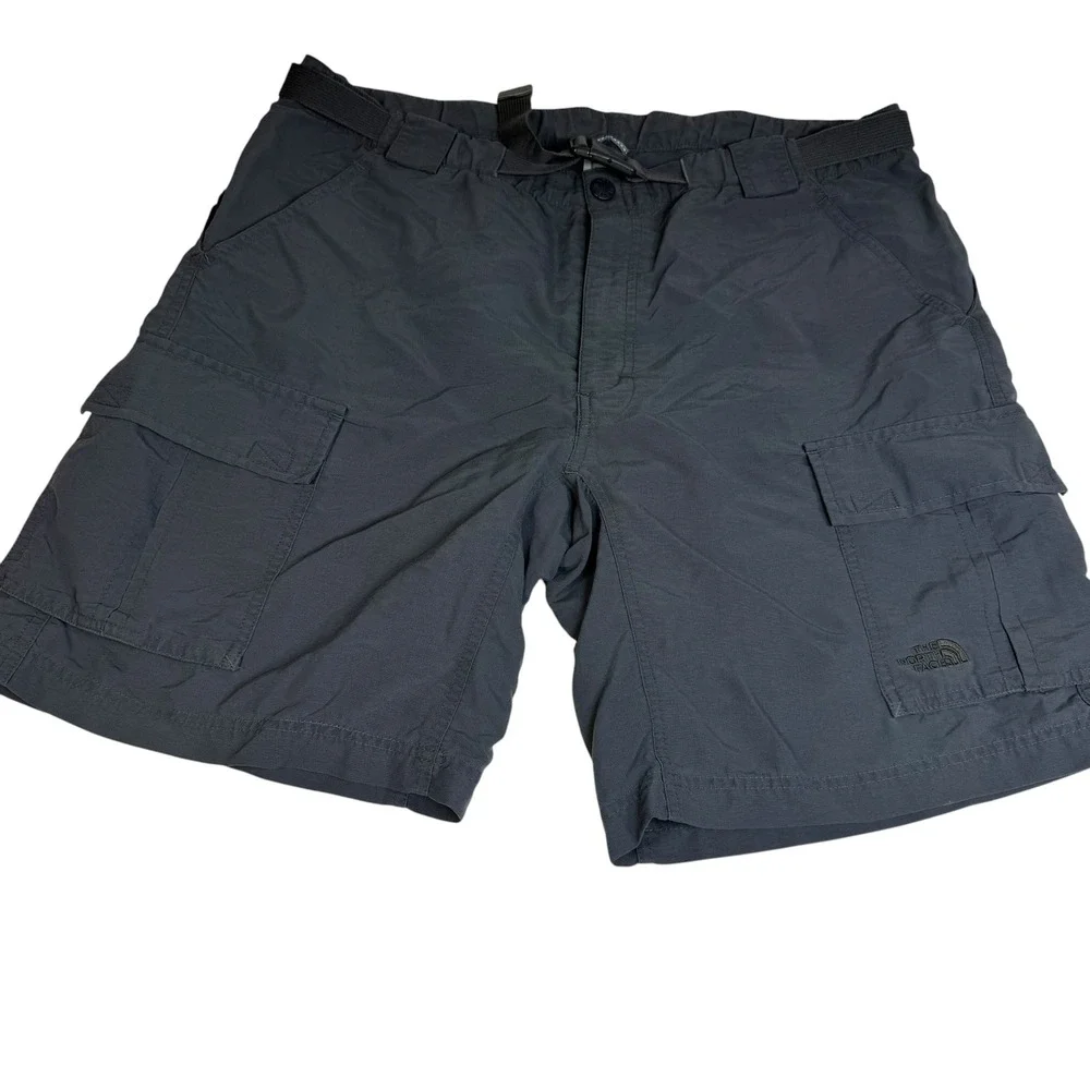 The North Face Mens Cargo Shorts Dark Gray Nylon Hiking Belted Size L 2865